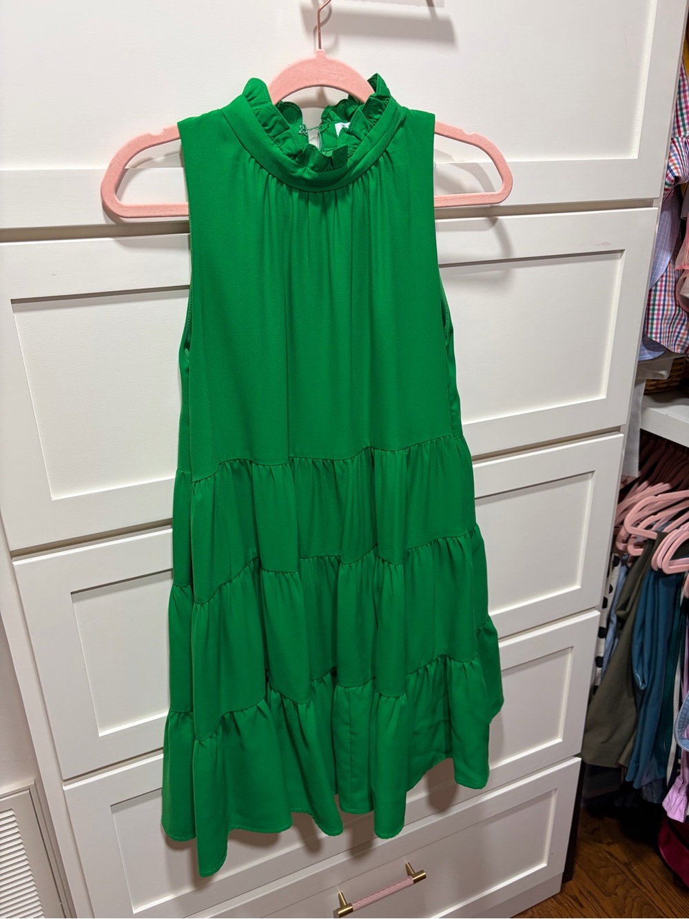 TCEC Emerald Green Ruffled Neck Sleeveless Dress